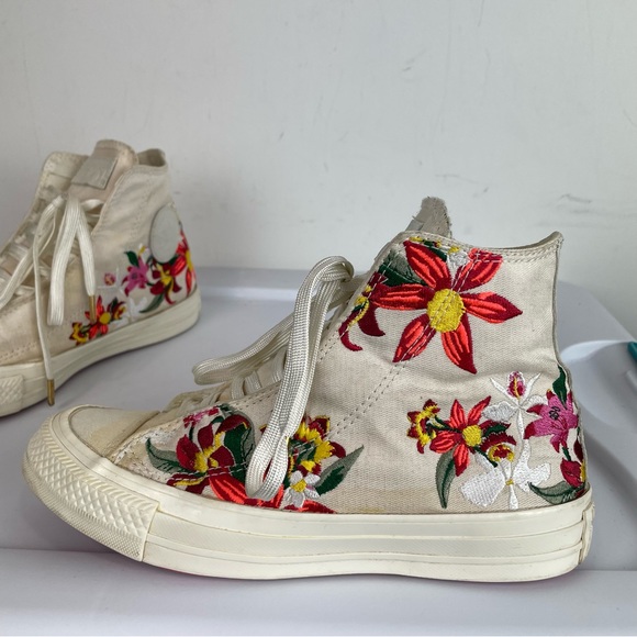 Converse X PatBo Floral High Top Sneakers Sz 5 Lace Up Embroidered - Picture 5 of 11